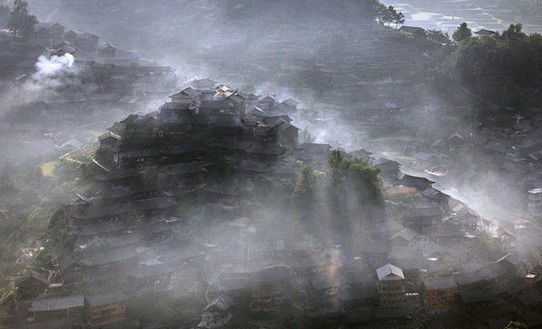 炊烟袅袅的西江晨景 炊烟袅袅的西江晨景